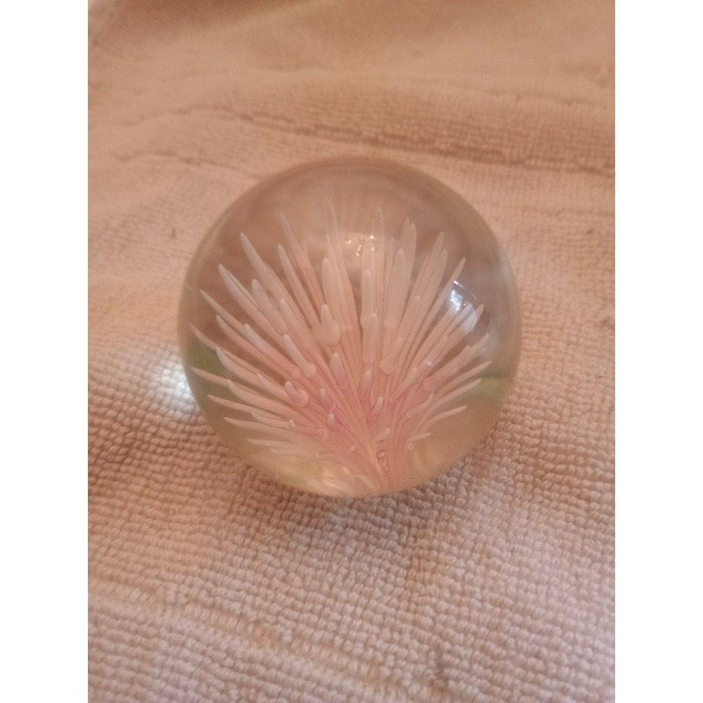 Vintage Art Glass Chrysanthemum Paperweight Light Pink 60s Floral Approx 2" Tall